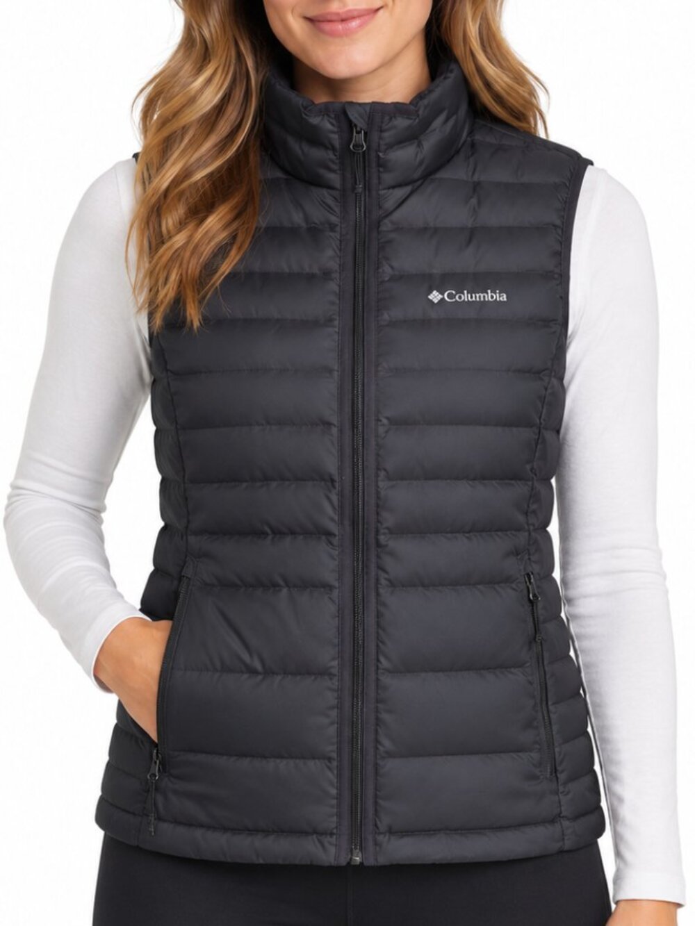 COLUMBIA Down Puffer Vest Black Large 650 Fill Lightweight Outdoor Nylon Winter